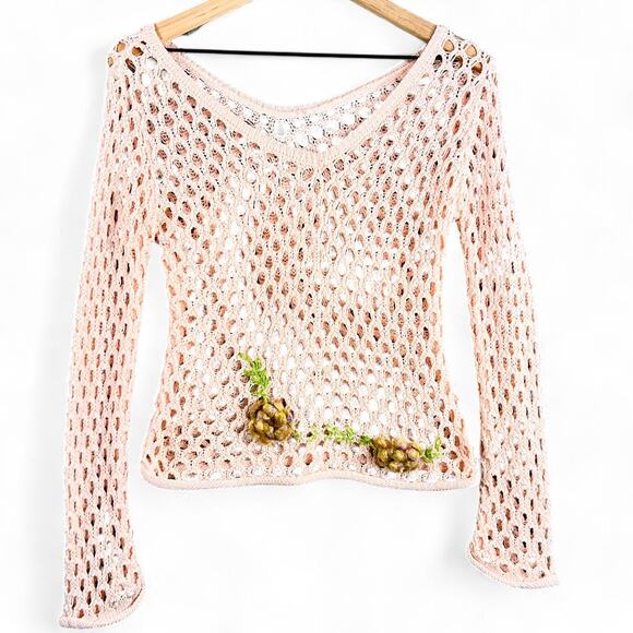 other Sweaters - Cottagecore Pink Handmade Crochet Open Knit Sweater XS/S Whimsycore Roses Fairy